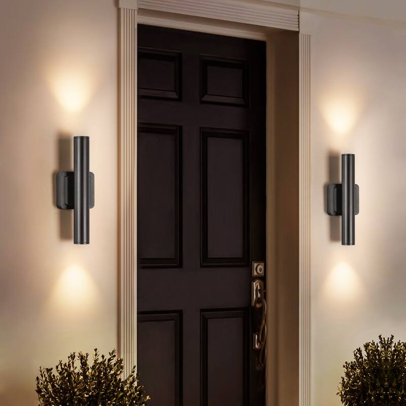 2-Light Modern Black Linear Waterproof IP54 Integrated LED Outdoor Wall Sconce Lights