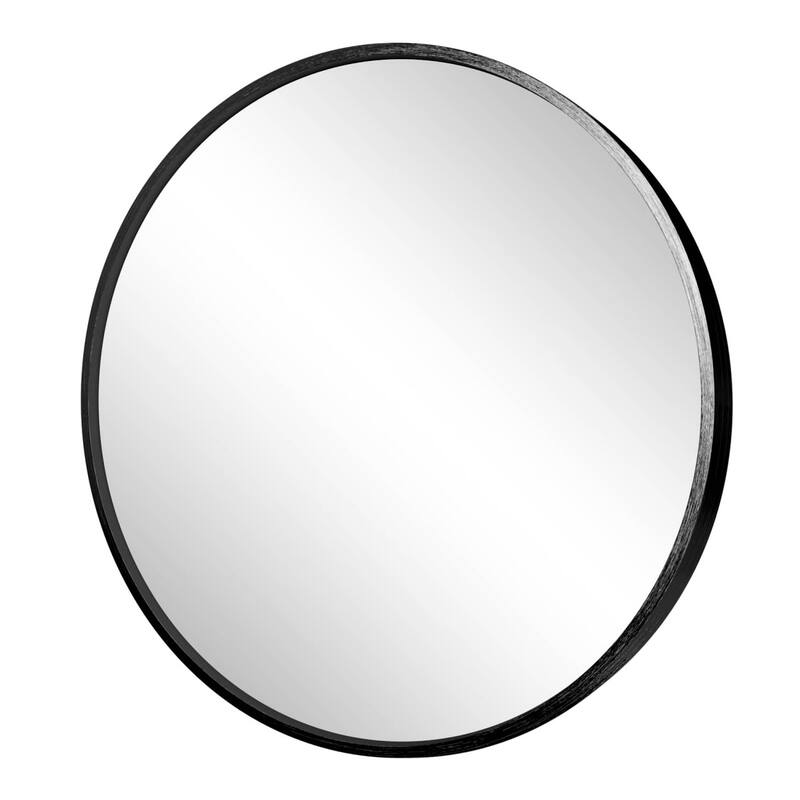 HomeRoots 31" Black Metal Round Framed Accent Mirror - 31.00 in. x 31.00 in. x 1.10 in.