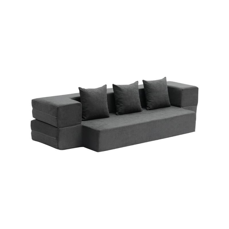 Dark Grey Twin Foam Fabric Foldable Sofa Bed with Pillows and Backrest - 40.55” L x 75.98” W x 8.86” H