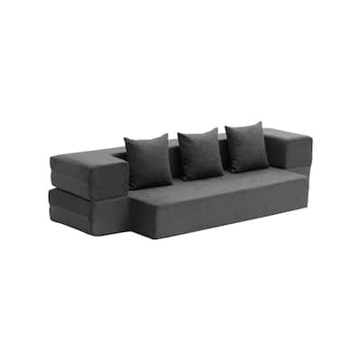 Dark Grey Twin Foam Fabric Foldable Sofa Bed with Pillows and Backrest - 40.55” L x 75.98” W x 8.86” H
