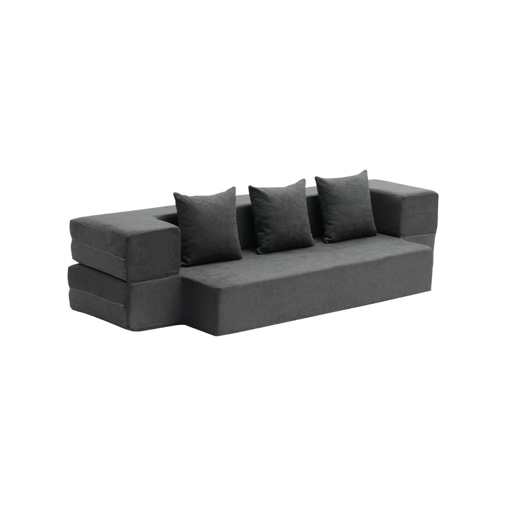 Dark Grey Twin Foam Fabric Foldable Sofa Bed with Pillows and Backrest - 40.55” L x 75.98” W x 8.86” H
