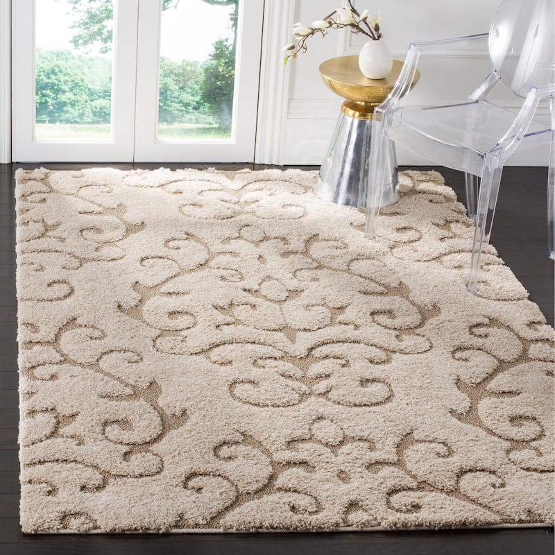 SAFAVIEH Florida Shag Valdemara Scroll Area 1.2-inch Thick Rug - 3'3" x 5'3" - Cream/Beige - Rectangle