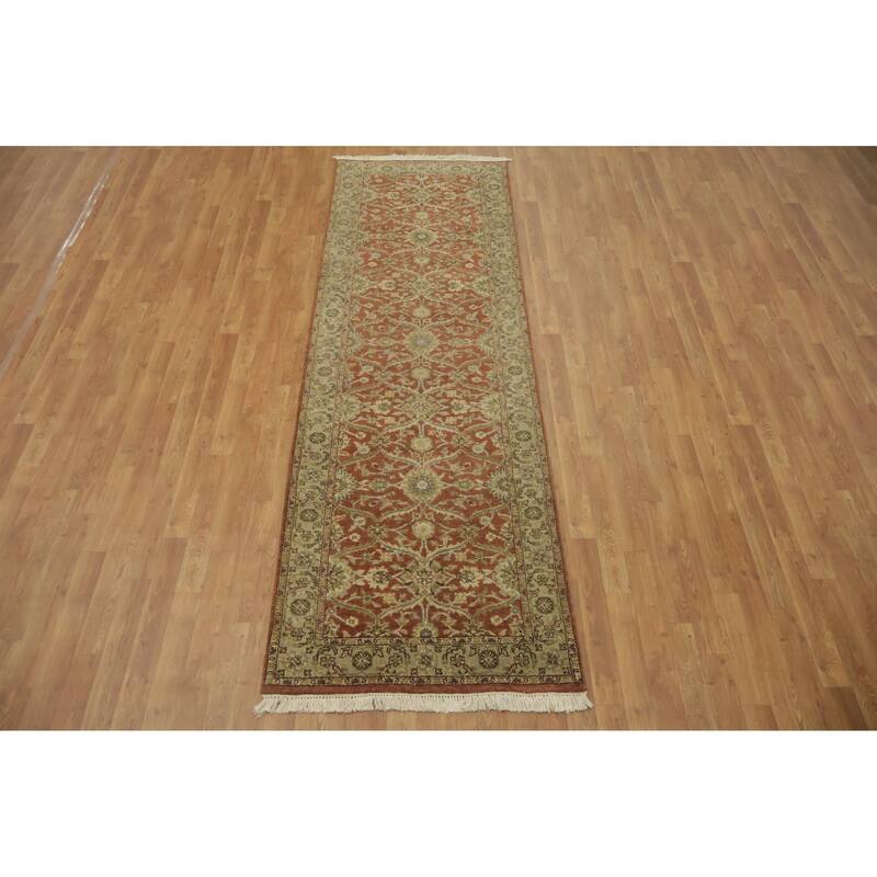 Hand Knotted Oriental 100% Wool Carpet Traditional All-Over Oranges & Rust Agra Runner Rug - 9' 6'' X 3' 0''