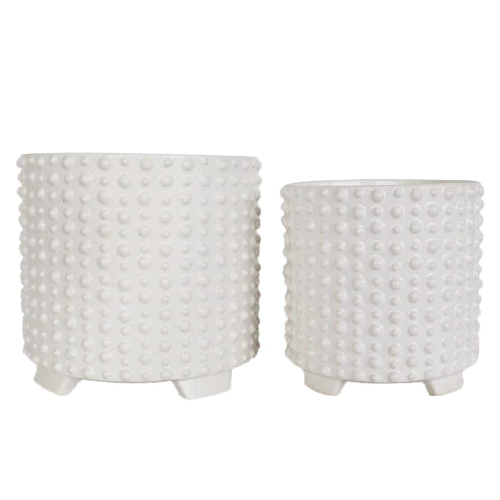 Ceramic Abstract Footed Planters Set of 2 - White, 8/9 in.