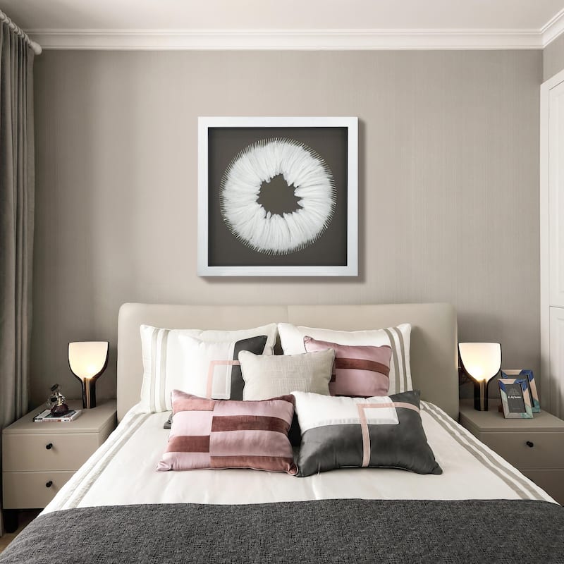 HUJI White Feather Wreath Shadow Box Wall Decor