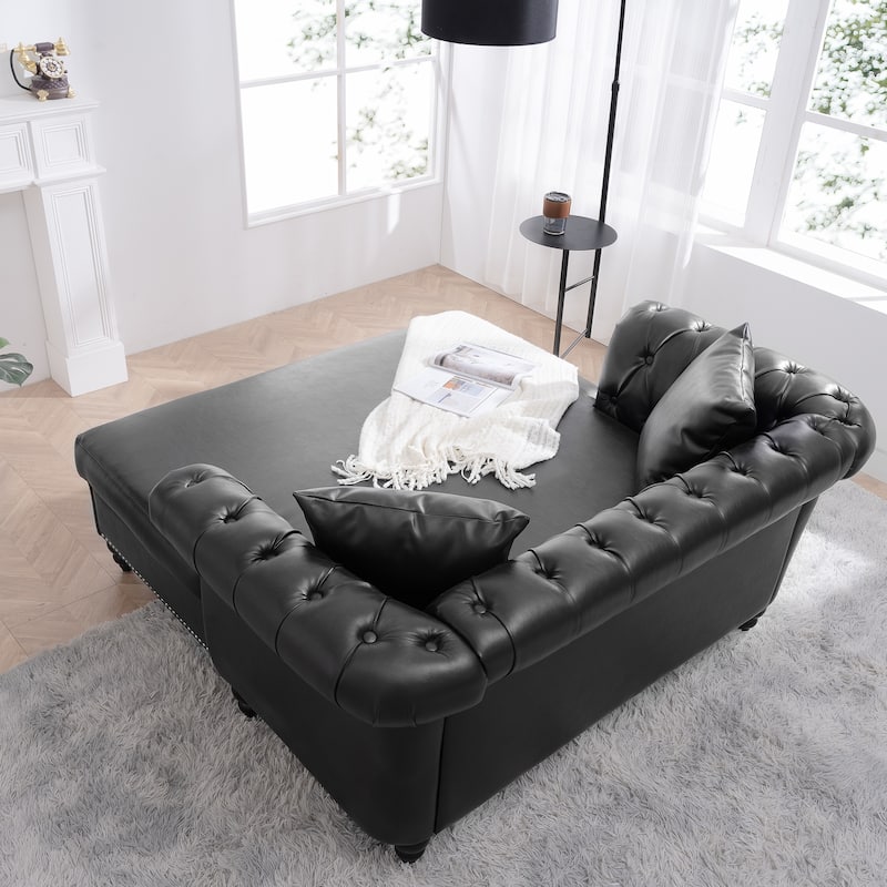 GDFStudio - Elara Luxe 63" Loveseat Chaise Lounge Couch with Upholstered PU Leather & Rolled Arm for Living Room or Office