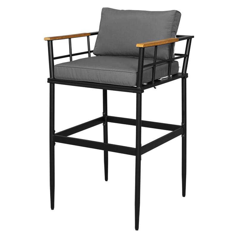Iron Outdoor Dining Set with Acacia Wood Armrest Suitable