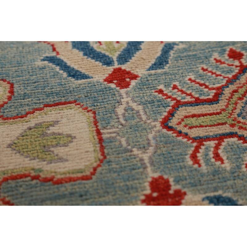 Hand Knotted Oriental 100% Wool Carpet Traditional Geometric Navy Blue & Blues Kazak Area Rug - 16' 6'' X 9' 7''