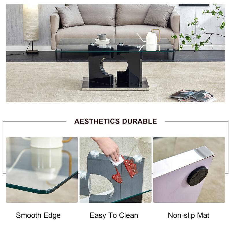 47.2" Modern Rectangular Coffee Table with Tempered Glass Tabletop and MDF Legs