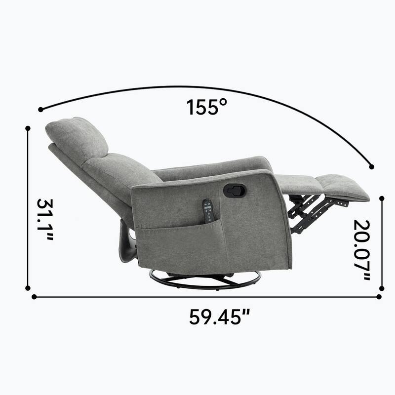 Heat Massage Manual Recliner Chair with Rocker and Swivel in Fabric for Living Room