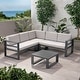 preview thumbnail 1 of 8, 1Left Arm Sofa Seat,1Right Arm Sofa Seat,1 Corner Chair,and 1 Coffee Table,Outdoor Aluminum V Shape Sofa Sectional Beige+Grey