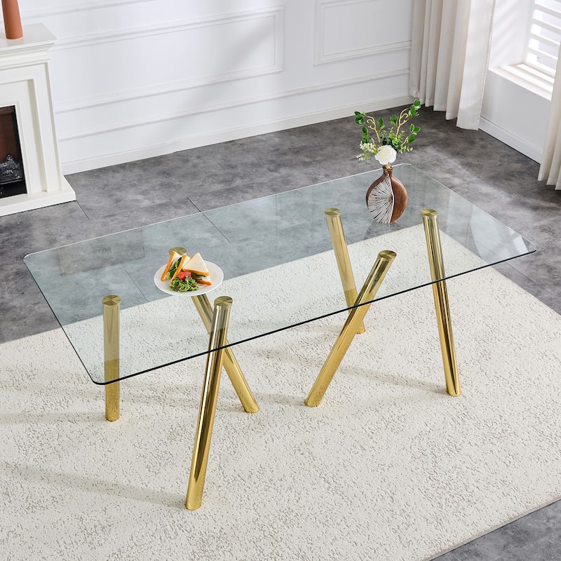 71-Inch Tempered Glass Dining Table with Sturdy Metal Legs