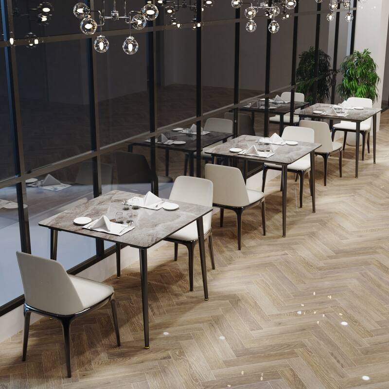 Modern Sintered Stone Marble Effect Table Top Kitchen Dining Table Square 4-Seat
