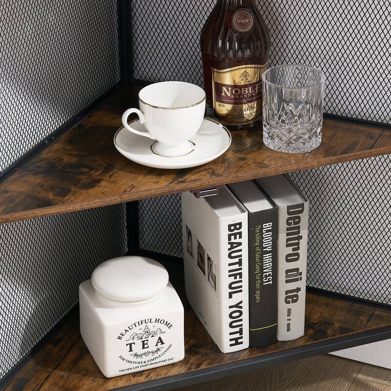 VECELO Modern Triangle Corner Bookcase Corner Bookshelf with Storage Cabinets Corner Cabinet