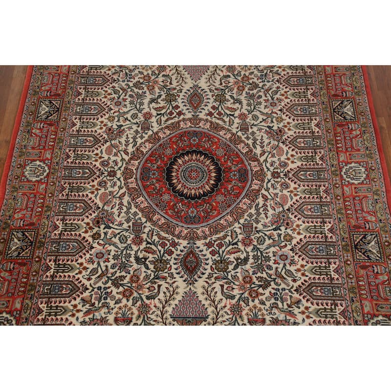 Hand Knotted Oriental Kork Wool Carpet Traditional Floral Beige & Ivories Qum Area Rug - 7' 2'' X 4' 9''