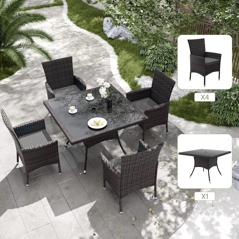 Kullavik Outdoor Dining Set, Rattan Patio Furniture Dining Table & Chairs