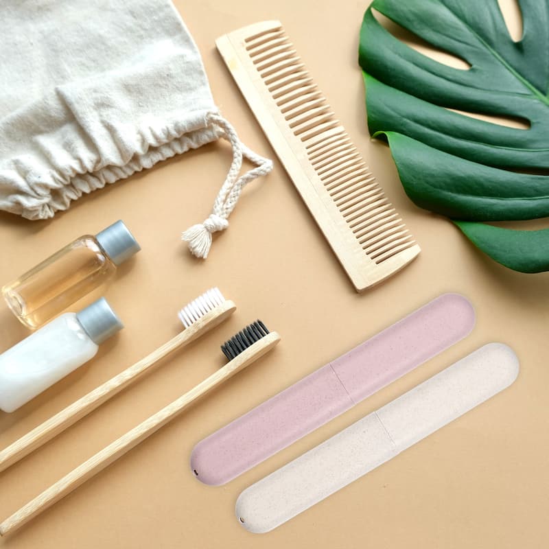 4pcs Toothbrush Holders Case Green Blue Beige Pink 8.07"x1.22"x0.83" - Green Blue Beige Pink - Green Blue Beige Pink