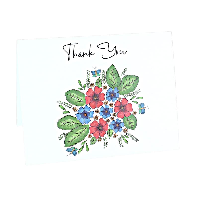 Blue Rose Polish Pottery Greeting Cards - Thank You