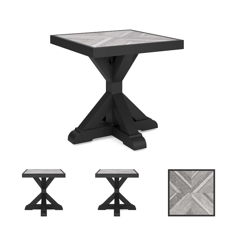 Beachcroft Outdoor Square End Table with Porcelain Top - 22.25" W x 22.25" D x 22.25" H