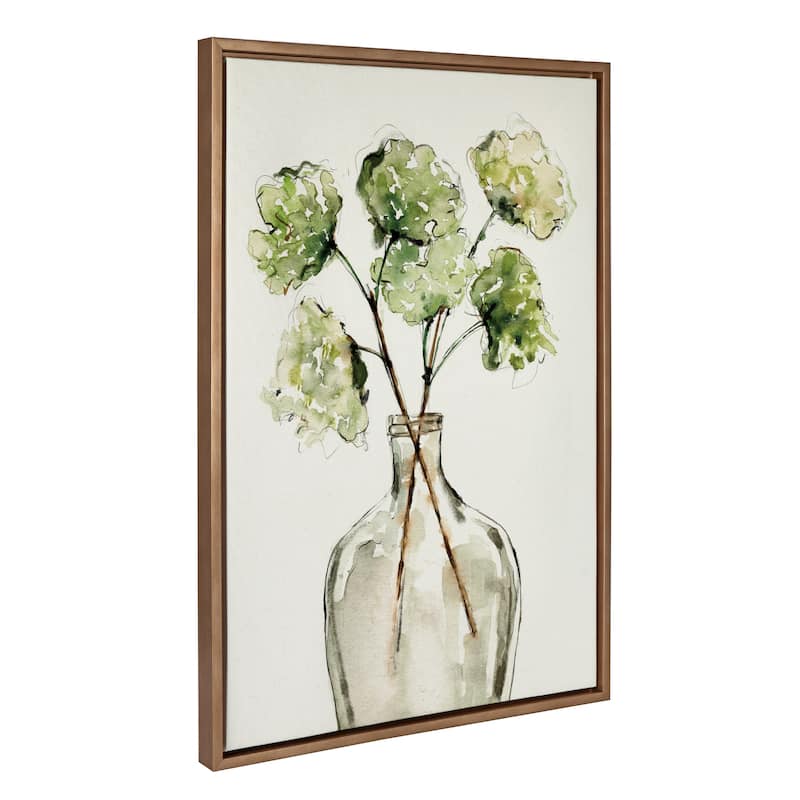 Kate and Laurel Sylvie Greenery Vase Framed Canvas by Sara Berrenson - 23x33 - Plastic - Gold