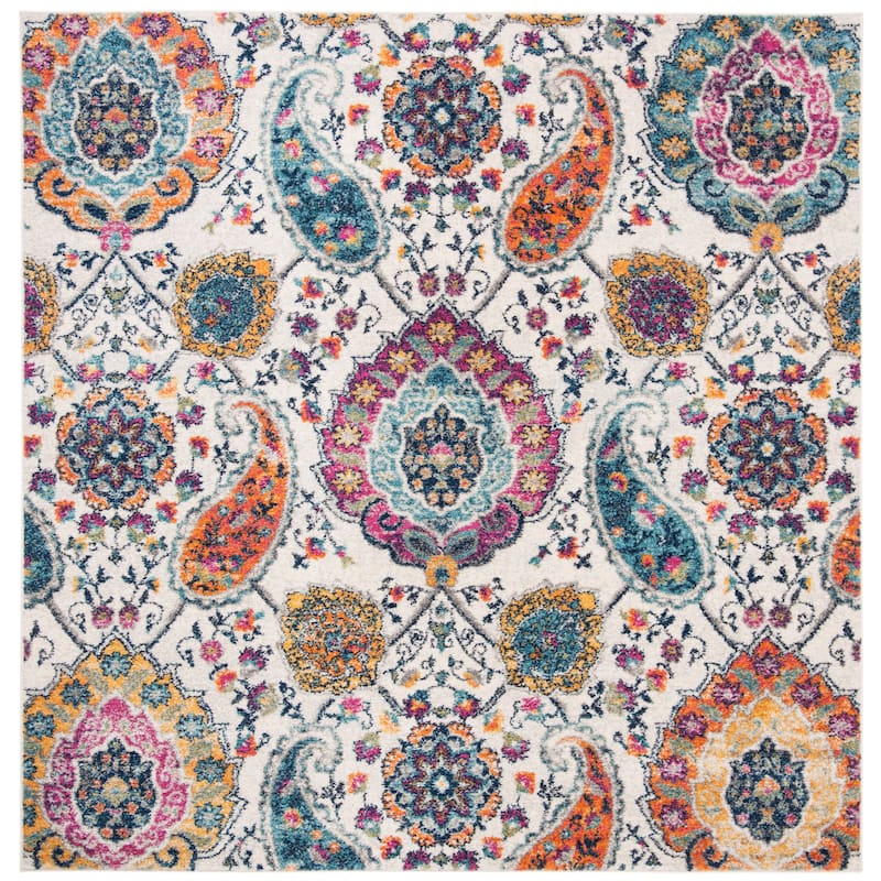 SAFAVIEH Madison Belle Boho Glam Paisley Pattern Area Rug - 4' Square - Cream/Multi