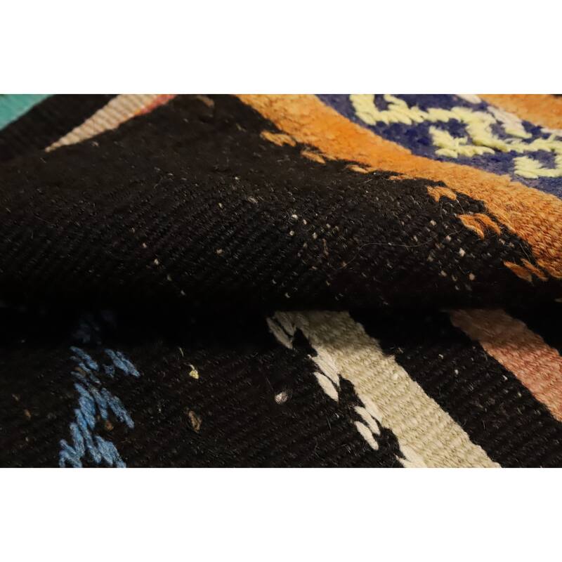 Hand Woven Oriental 100% Wool Carpet Southwestern Tribal Black Kilim Runner Rug - 9' 6'' X 3' 4''