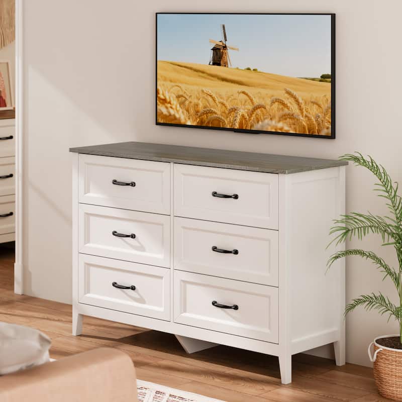 43.3" W 6 Drawer Dresser, Wood Storage Closet Dressers Chest of Drawers for Bedroom