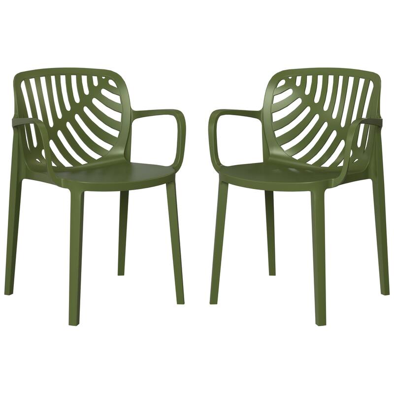 Frond and Form Outdoor Patio Stacking Dining Armchair (Set of 2) - Olive Green
