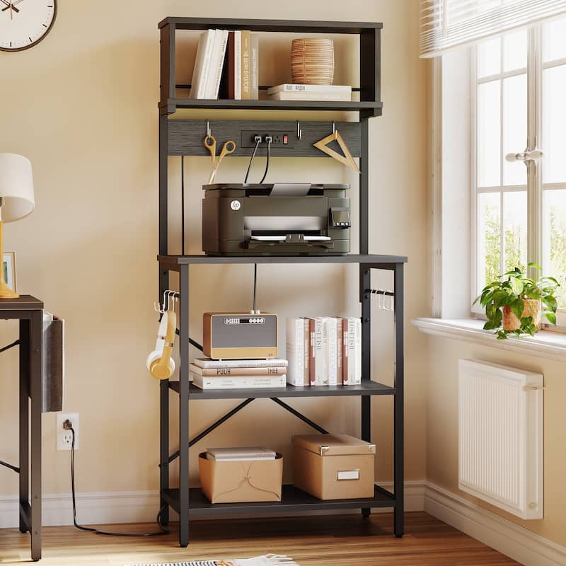 60 Inch Kitchen Baker's Rack with Hutch 8 Side Hooks - With Outlet-Black