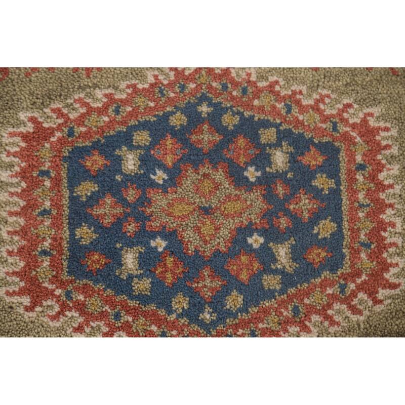 Green Geometric Kazak Oriental Runner Rug Wool Carpet - 2'6"x 9'9"