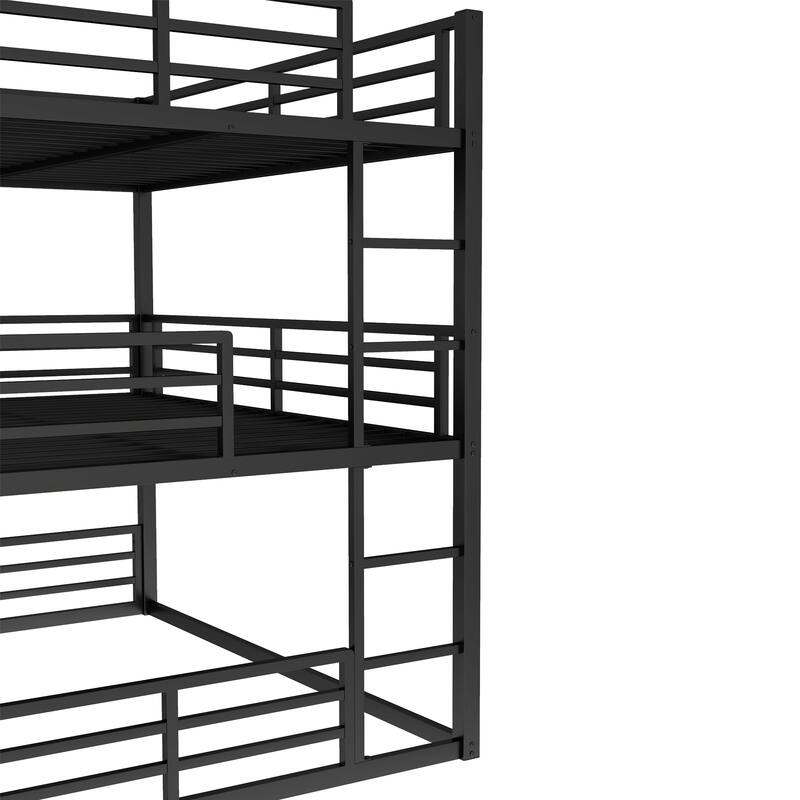 Full Size Triple Metal Bunk Bed with Safety Guardrails, Space-Saving Design, Noise-Reduced, Black