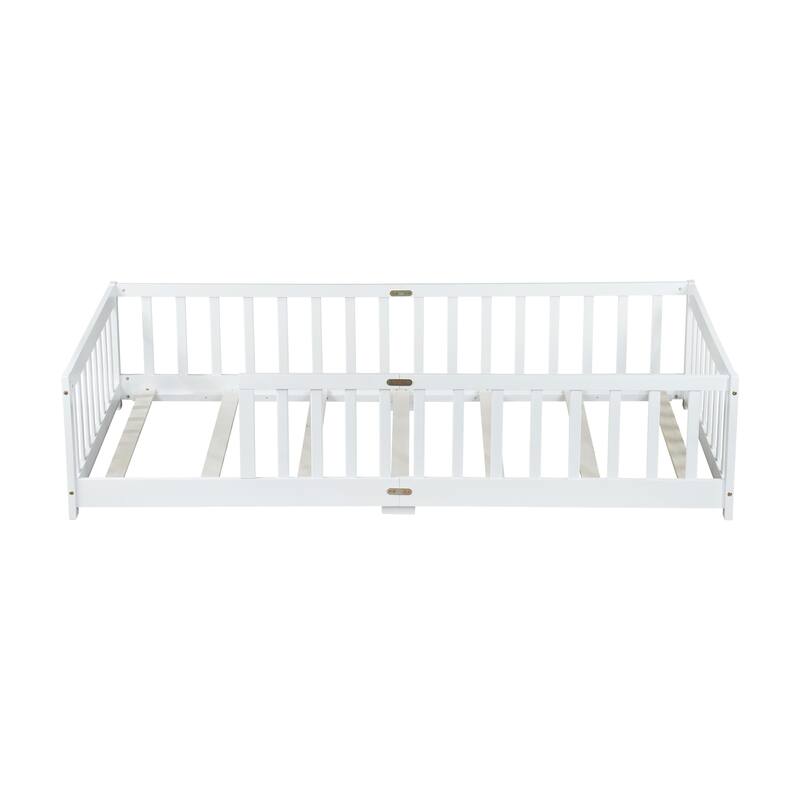 Twin Size Floor Bed with Fence without Door
