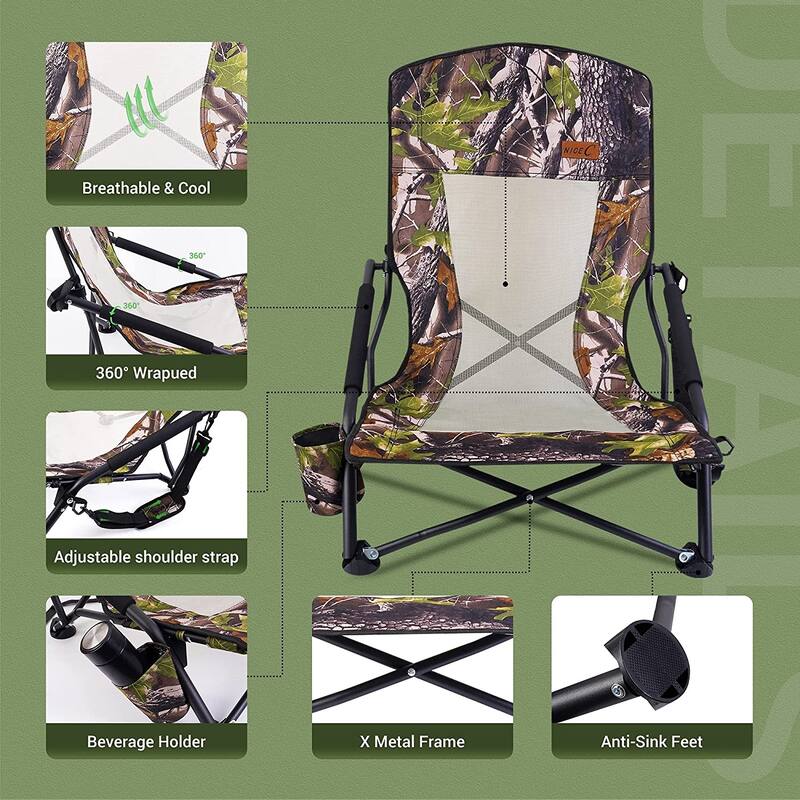 Hunting Chair, Beach Chair, Camping Folding Backpacking Chair with Cup Holder Carry Strap