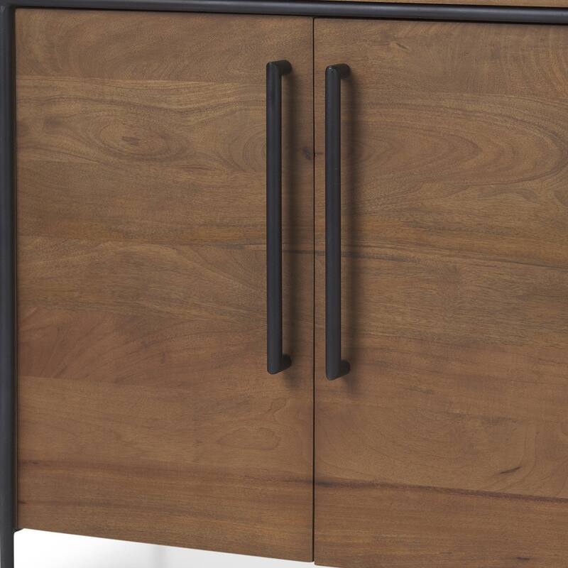 HomeRoots 40" Brown and Black Solid Wood and Metal Accent Cabinet With Two Doors