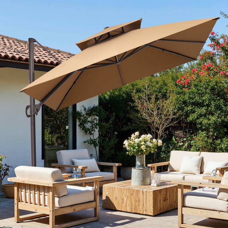 Crestlive Products 10FT Aluminum Square Double Top Patio Cantilever-Offset Umbrella