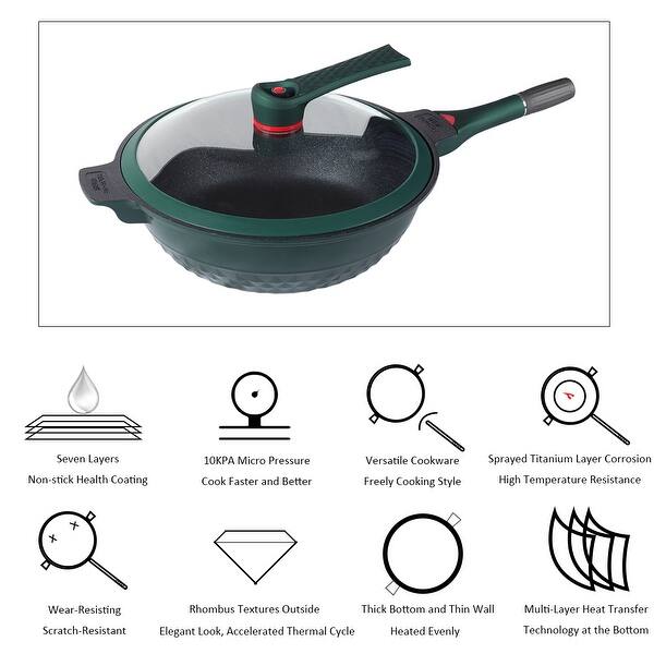 3 in 1 Wok Casserole Steamer Glass Lid Non Stick Anti Scratch Frying Induction