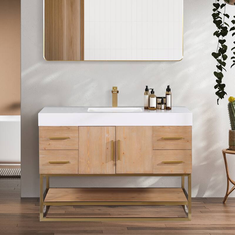 Altair Bianco Bath Vanity with White Composite Stone Top,no Mirror