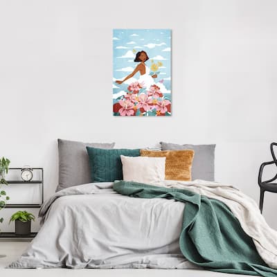 Wynwood Studio Canvas Fashion and Glam Dance with the Flowers White and Light Blue Tropical Wall Art Canvas Print