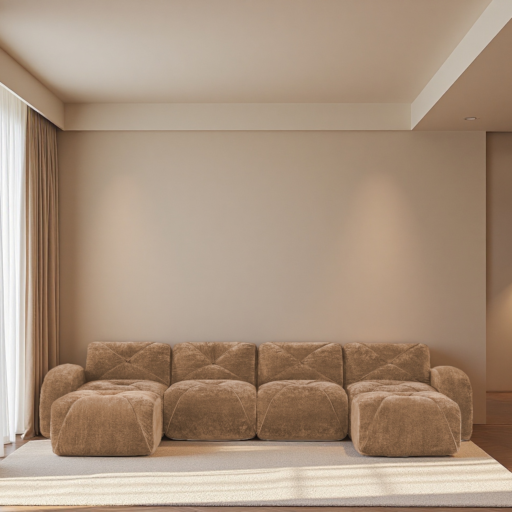 140.9" Velvet U-Shaped Cloud Modular Sectional Sofa with Ottomans