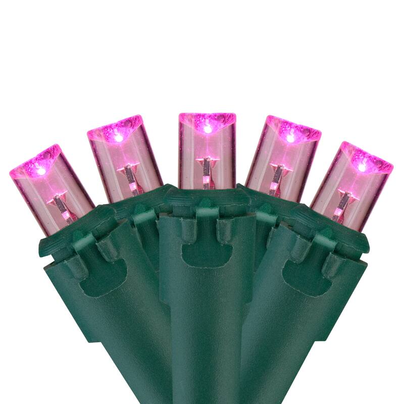60 Pink LED Wide Angle Mini Christmas Lights - 19.5 ft Green Wire - 19.5'