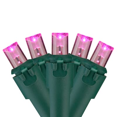 60 Pink LED Wide Angle Mini Christmas Lights - 19.5 ft Green Wire - 19.5'