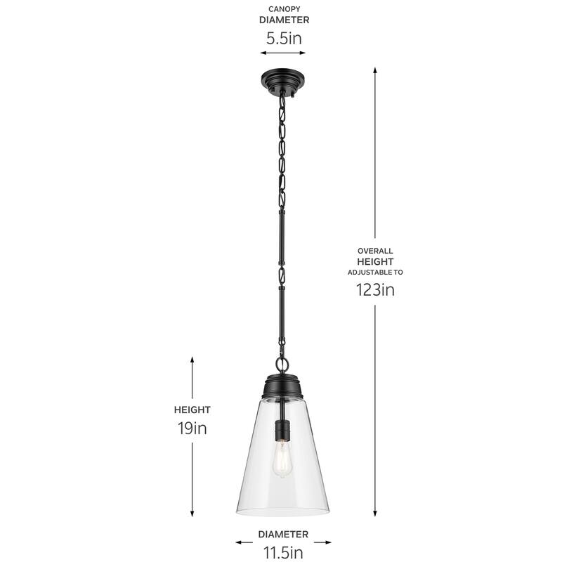 Kichler Lighting Marsailli 19" 1-Light Medium Pendant with Clear Glass in Black - 11.5