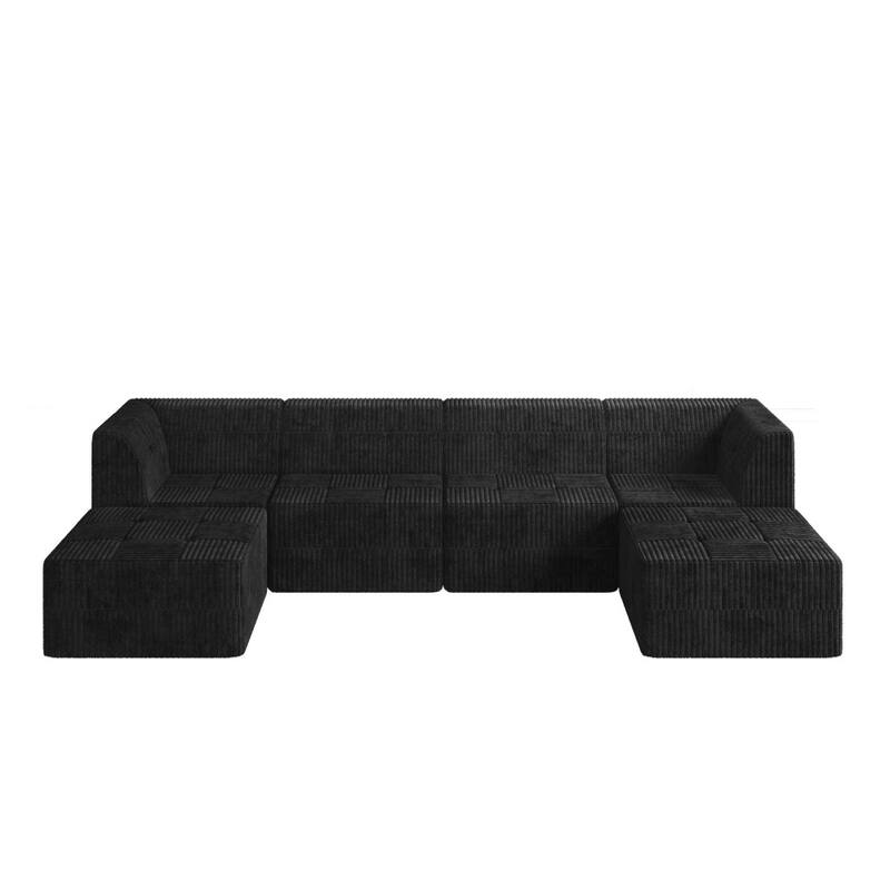 130.32" Corduroy U-shaped Modular Sectional Sofa with Wider Arms and Backrests