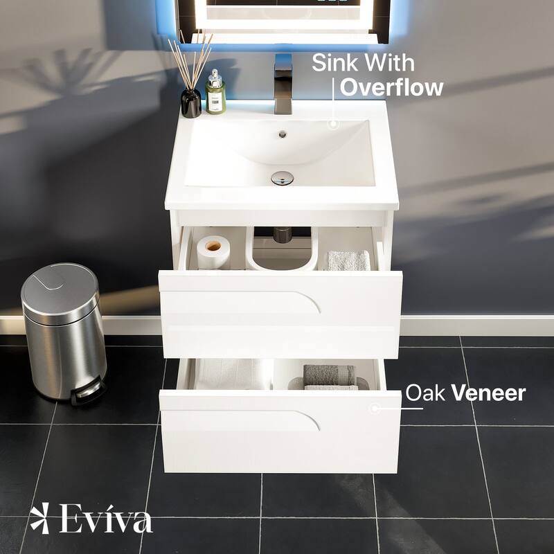 Eviva Joy 24" Wall Mount Bathroom Vanity with Porcelain Top