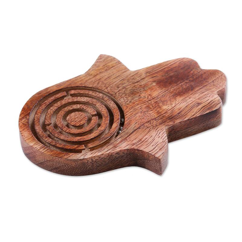 Novica Handmade Hamsa Roads Wood Maze Game