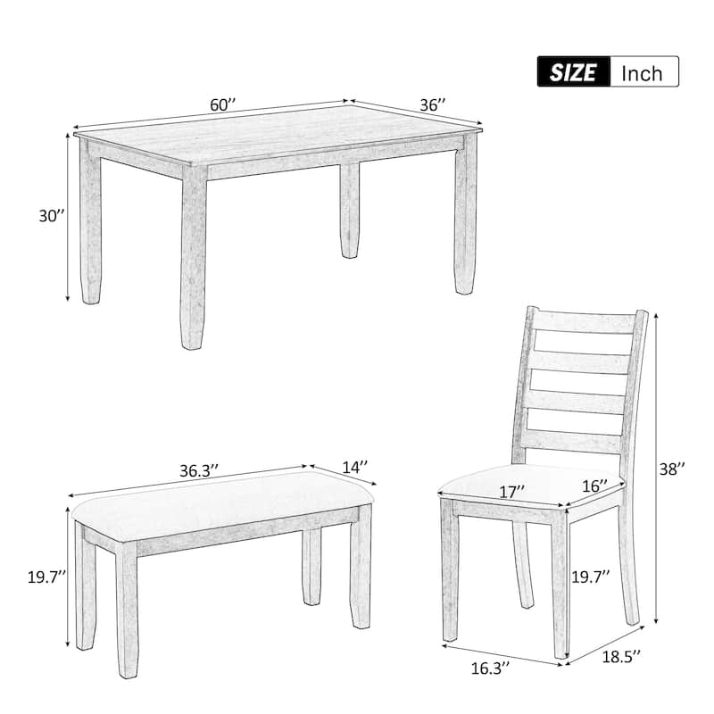 Rustic Style 6Piece Dining Room Table Set with 4 Ergonomic Designed