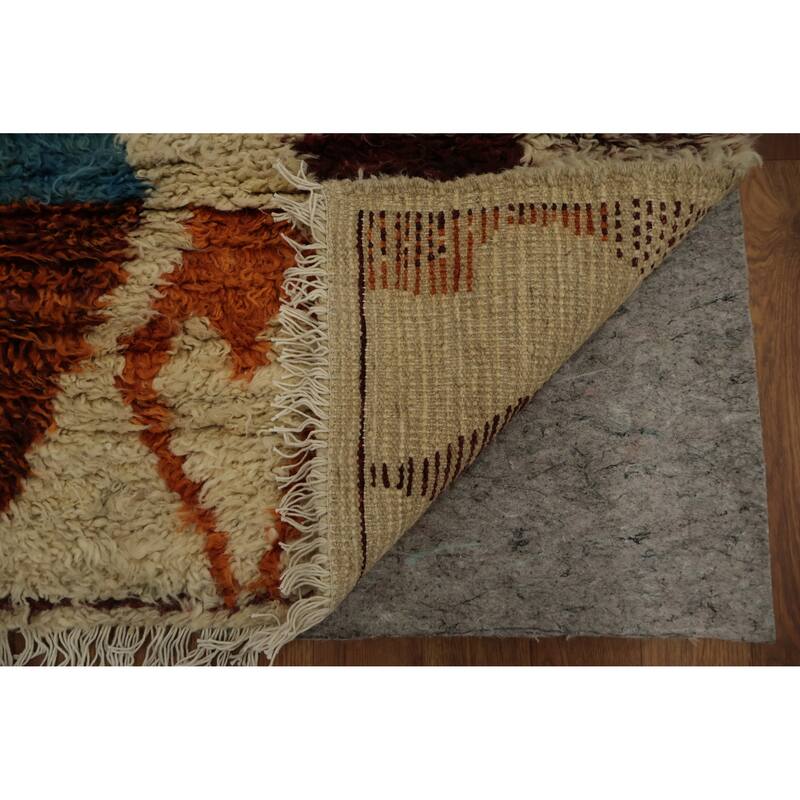 Hand Knotted Oriental 100% Wool Carpet Modern Tribal Beige & Ivories Moroccan Area Rug - 9' 2'' X 8' 2''