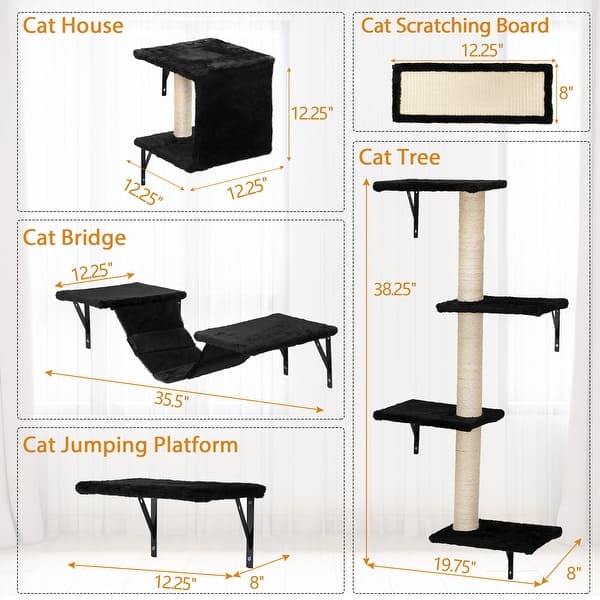 Image showcasing Set of 5 Multi-Level Wall Mounted Indoor Cat Tree Furniture for Indoor ...