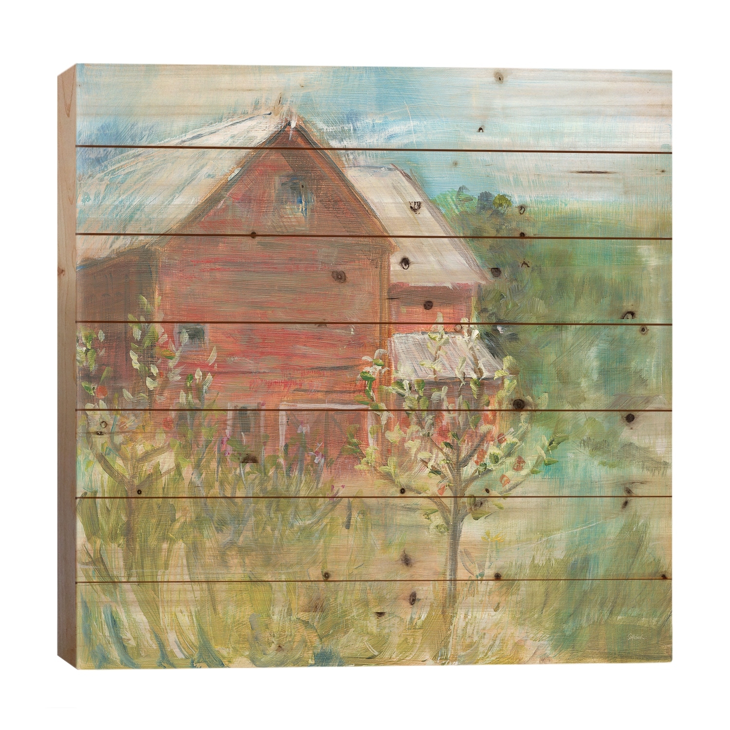 Barn Orchard Print On Wood by Sue Schlabach - Multi-Color