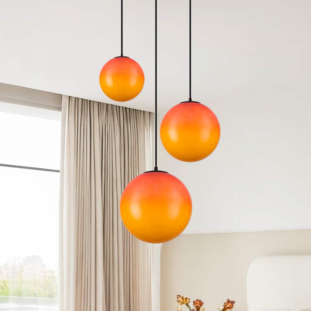 3 Light Black and Orange Gradient Glass Globe Pendant Adjustable - 3-Lights